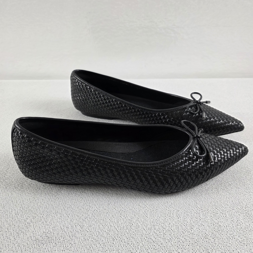 Enfiis Black Woven Patterned Vegan Pointed Toe Ballet Flats Women's 10
